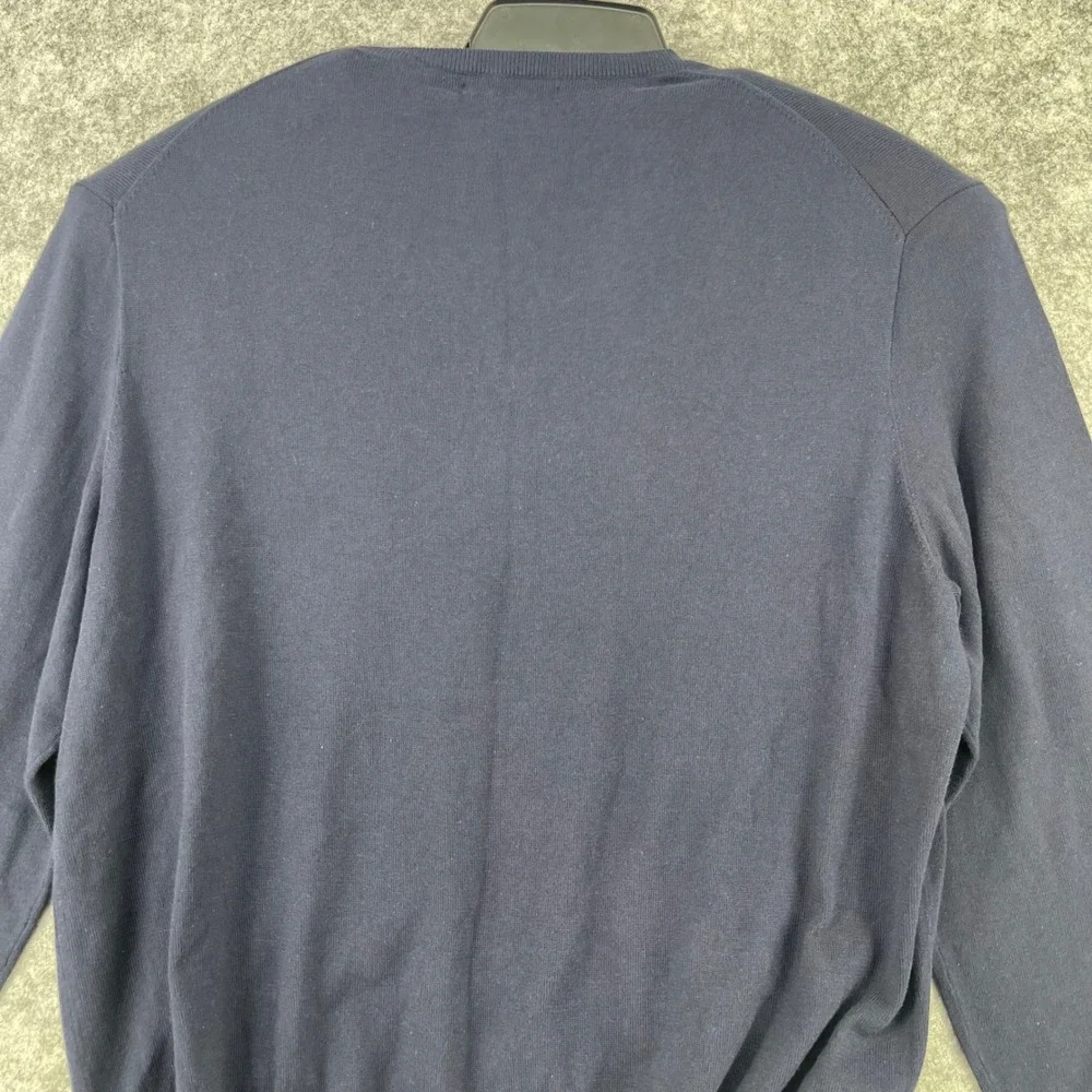 Polo Ralph Lauren V-Neck Sweater Men Large Blue Pima Cotton Pony Logo Preppy